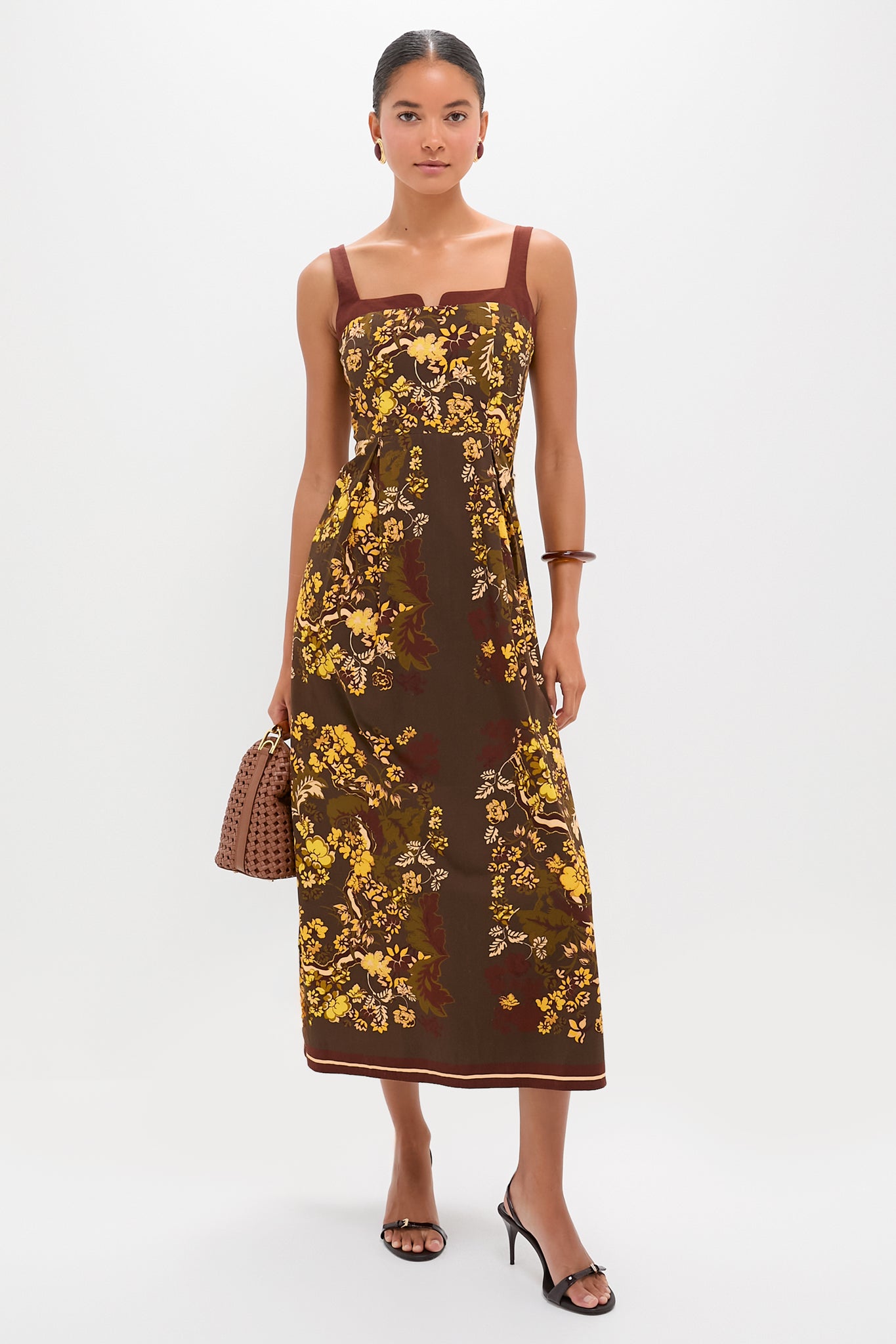 Olive and Yellow Floral Tilman Midi Dress