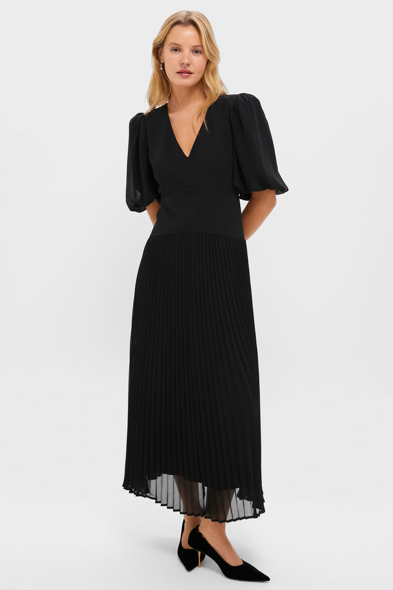 Black Drapey Twill Raquel Dress