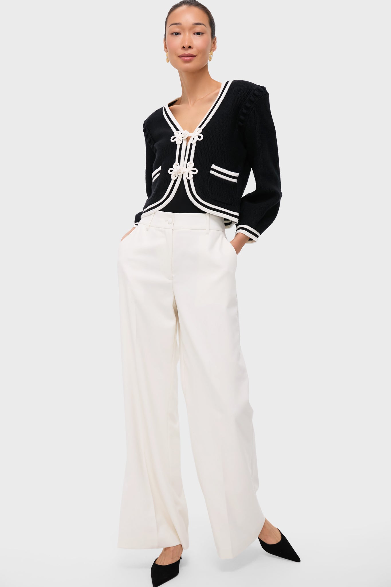 Black and Ivory Kaito Contrast Trim Crop Cardi