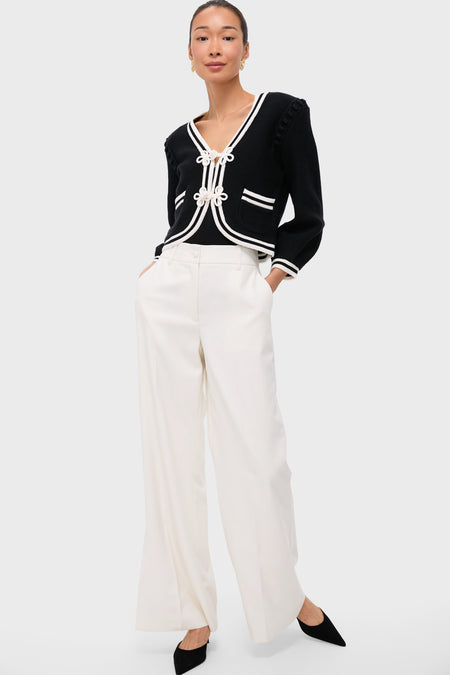 Black and Ivory Kaito Contrast Trim Crop Cardi
