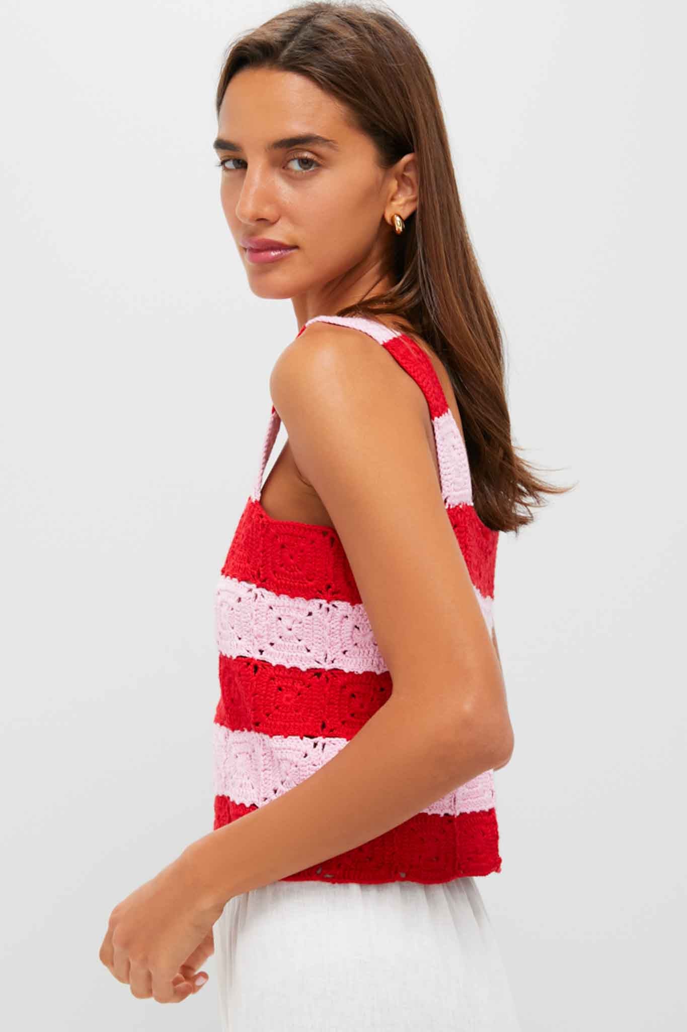 Pink & Red Crochet Cooper Tank