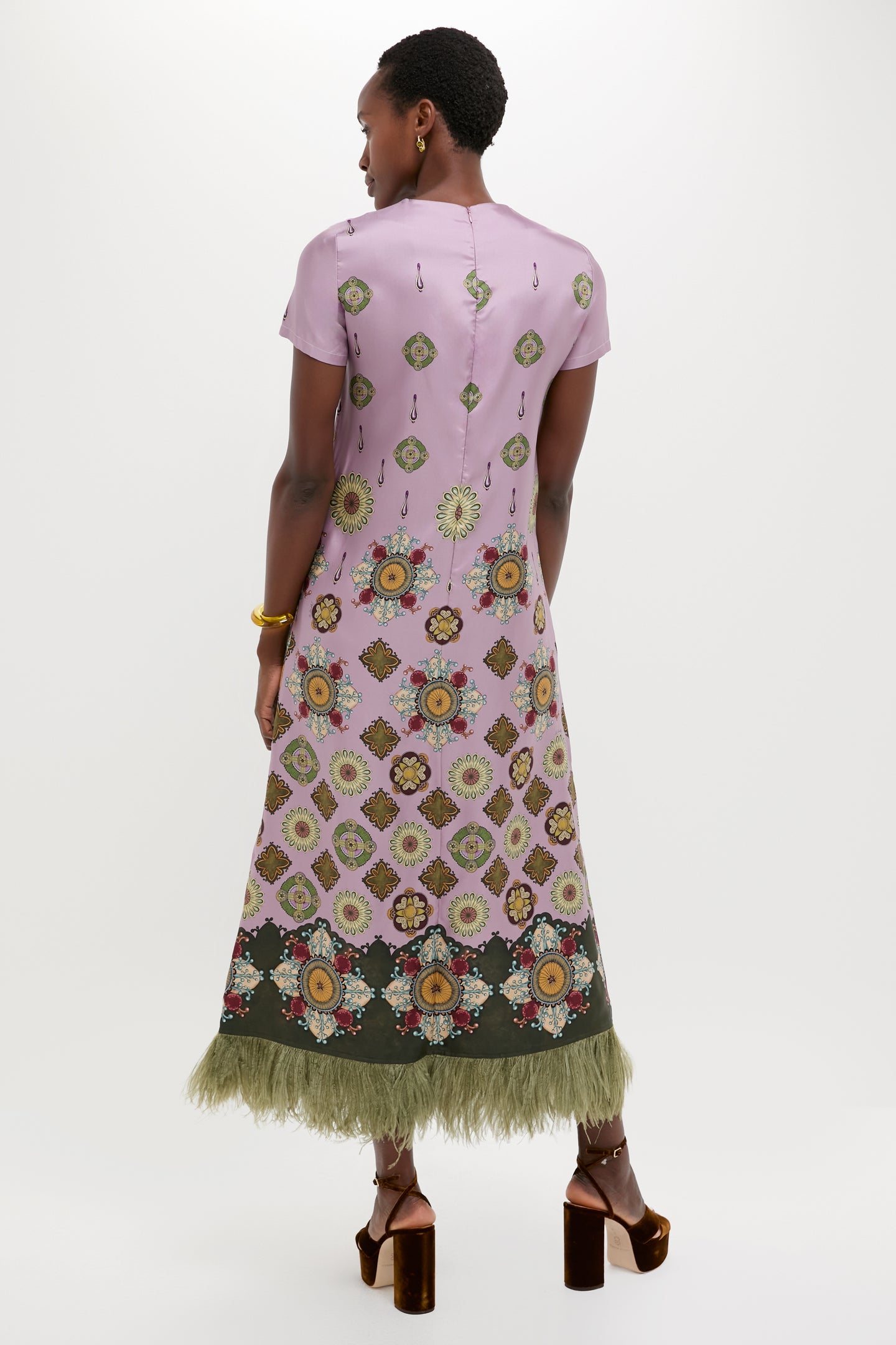 Nucleus Pink Placee Swing Dress with Feathers