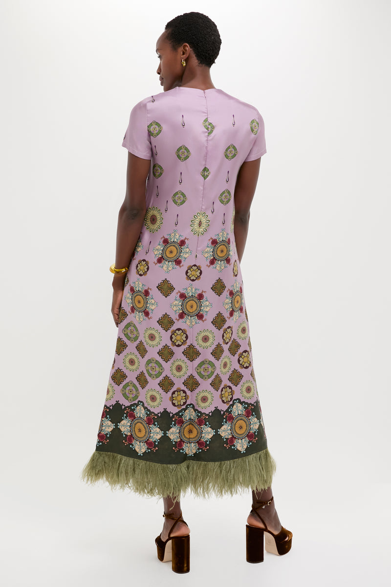 Nucleus Pink Placee Swing Dress with Feathers