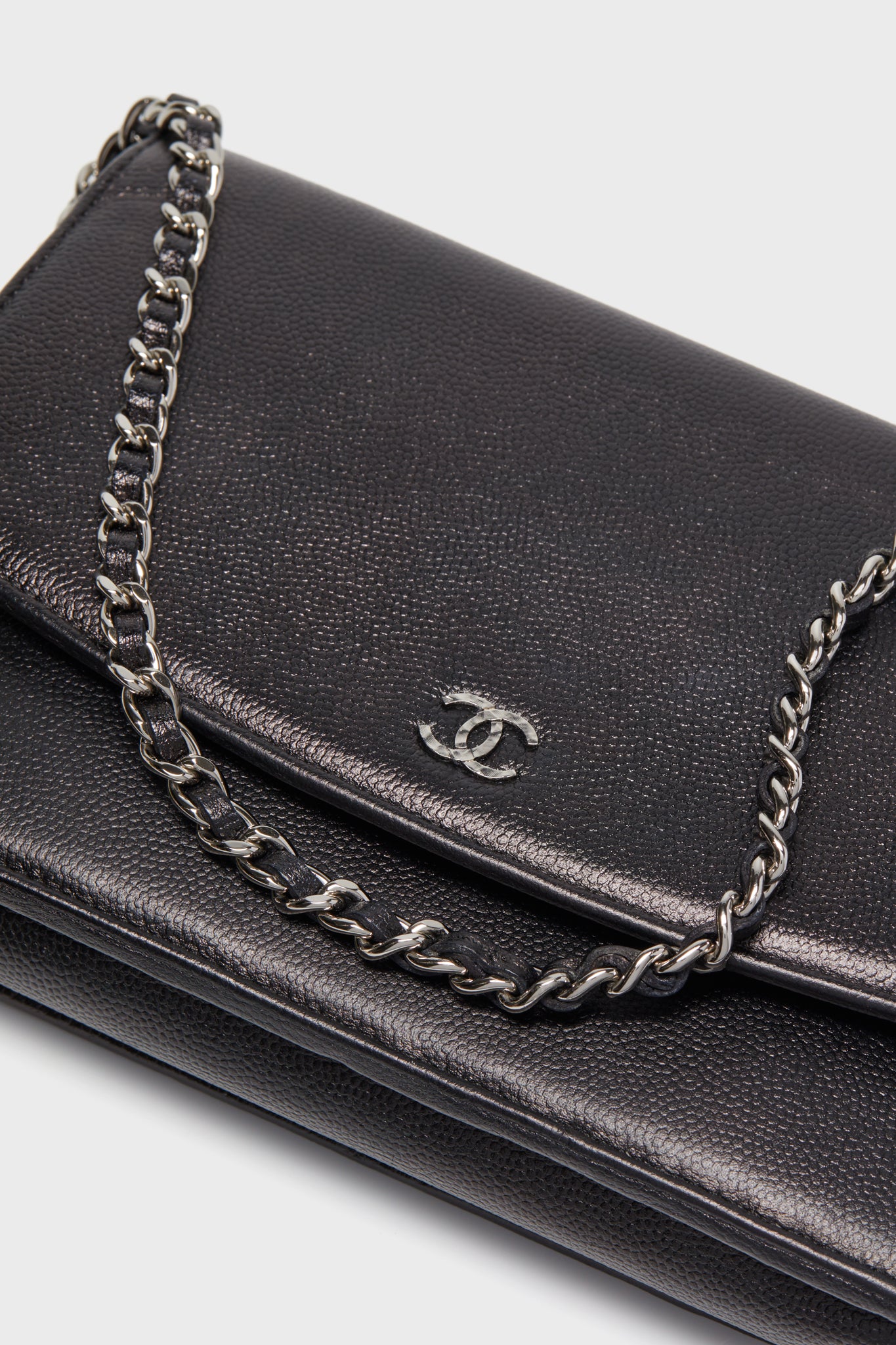 CHANEL Black Caviar Sevruga Wallet On Chain