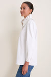 White Stretch Poplin Ruffle Neck Bouvier Blouse