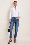 White Stretch Poplin Ruffle Neck Bouvier Blouse