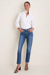 White Stretch Poplin Ruffle Neck Bouvier Blouse