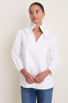 White Stretch Poplin Ruffle Neck Bouvier Blouse