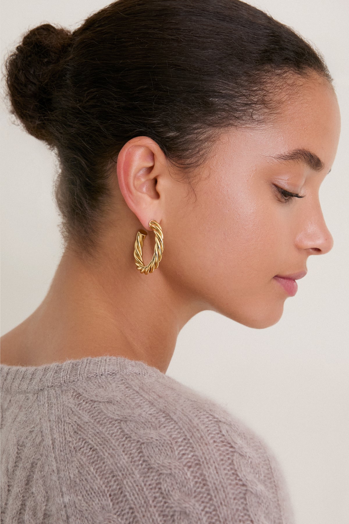 Gold French Twist Large Hoop Earrings