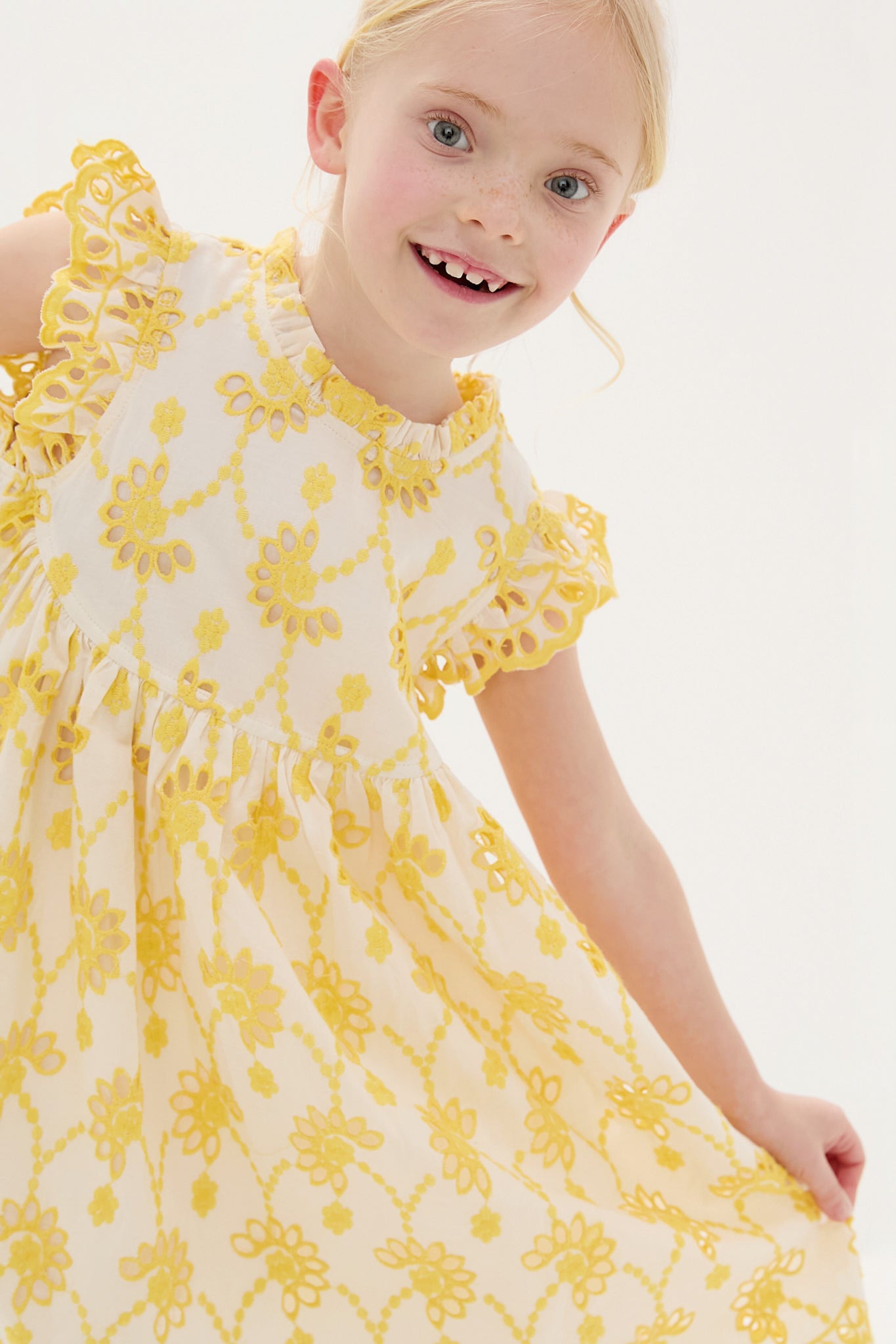 Bright Yellow Eyelet Cynthia Dress