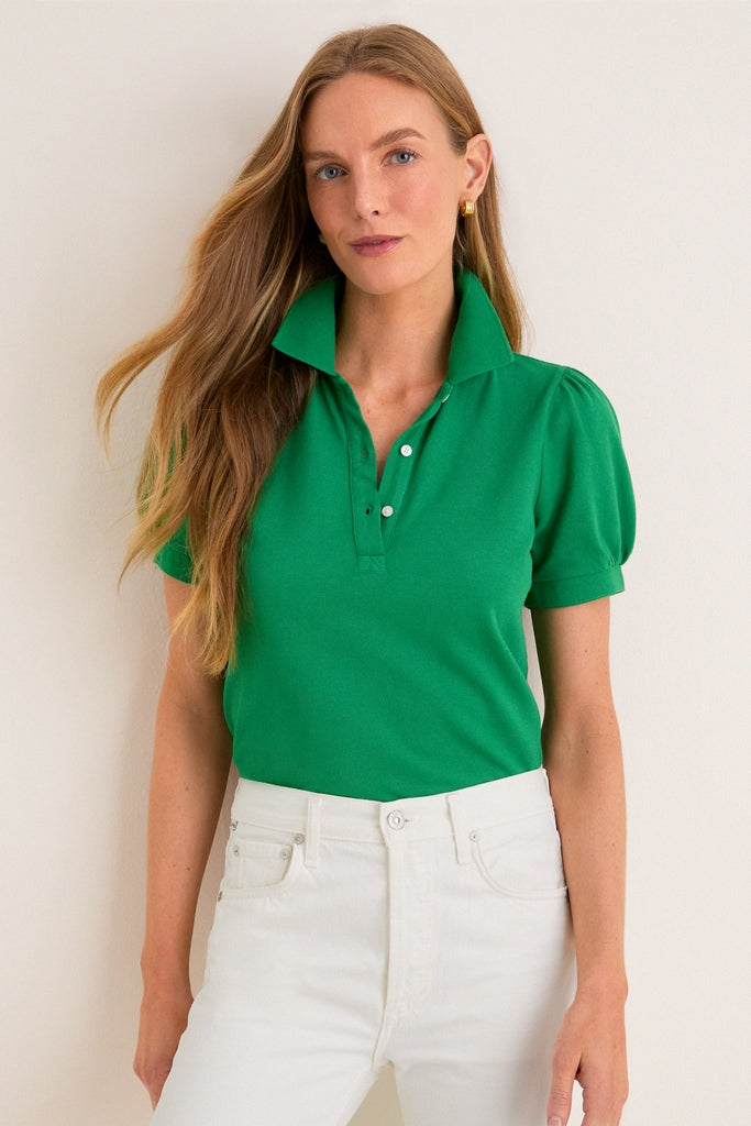 Green Pique Puff Sleeve Peggy Polo