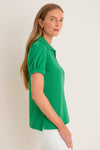 Green Pique Puff Sleeve Peggy Polo