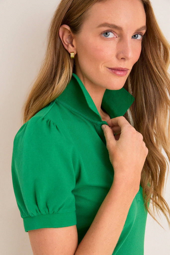 Green Pique Puff Sleeve Peggy Polo