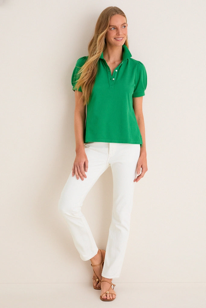 Green Pique Puff Sleeve Peggy Polo
