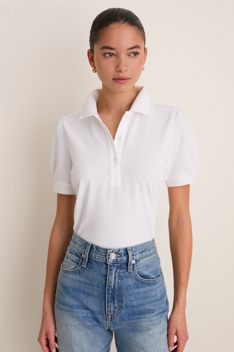 White Pique Puff Sleeve Peggy Polo