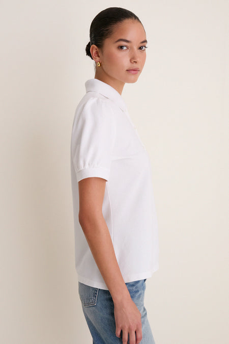 White Pique Puff Sleeve Peggy Polo