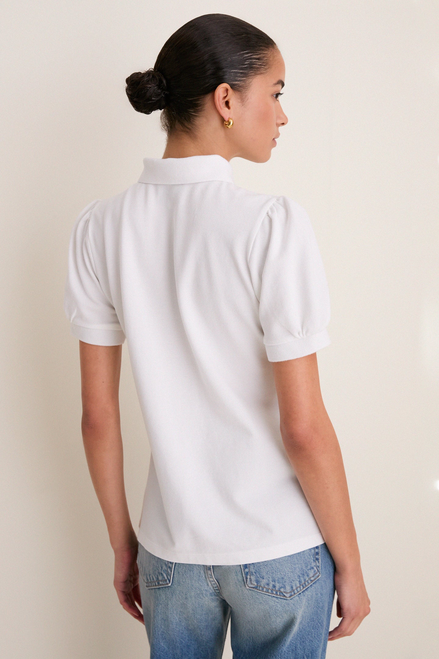 White Pique Puff Sleeve Peggy Polo