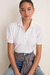 White Pique Puff Sleeve Peggy Polo