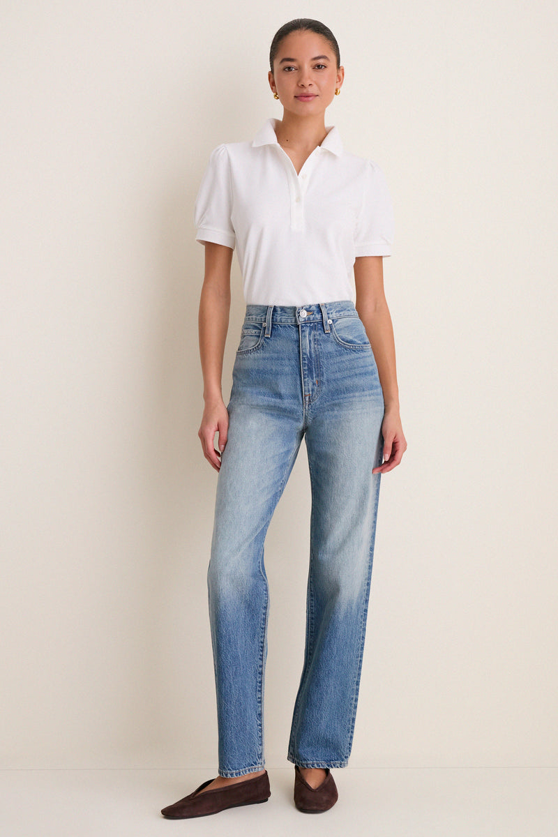 White Pique Puff Sleeve Peggy Polo