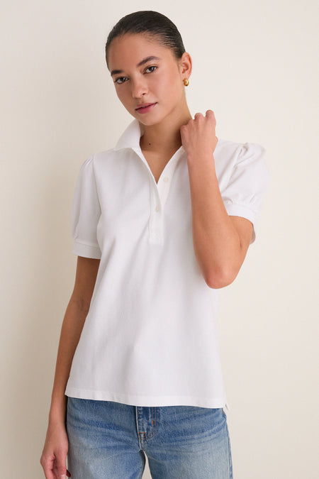 White Pique Puff Sleeve Peggy Polo