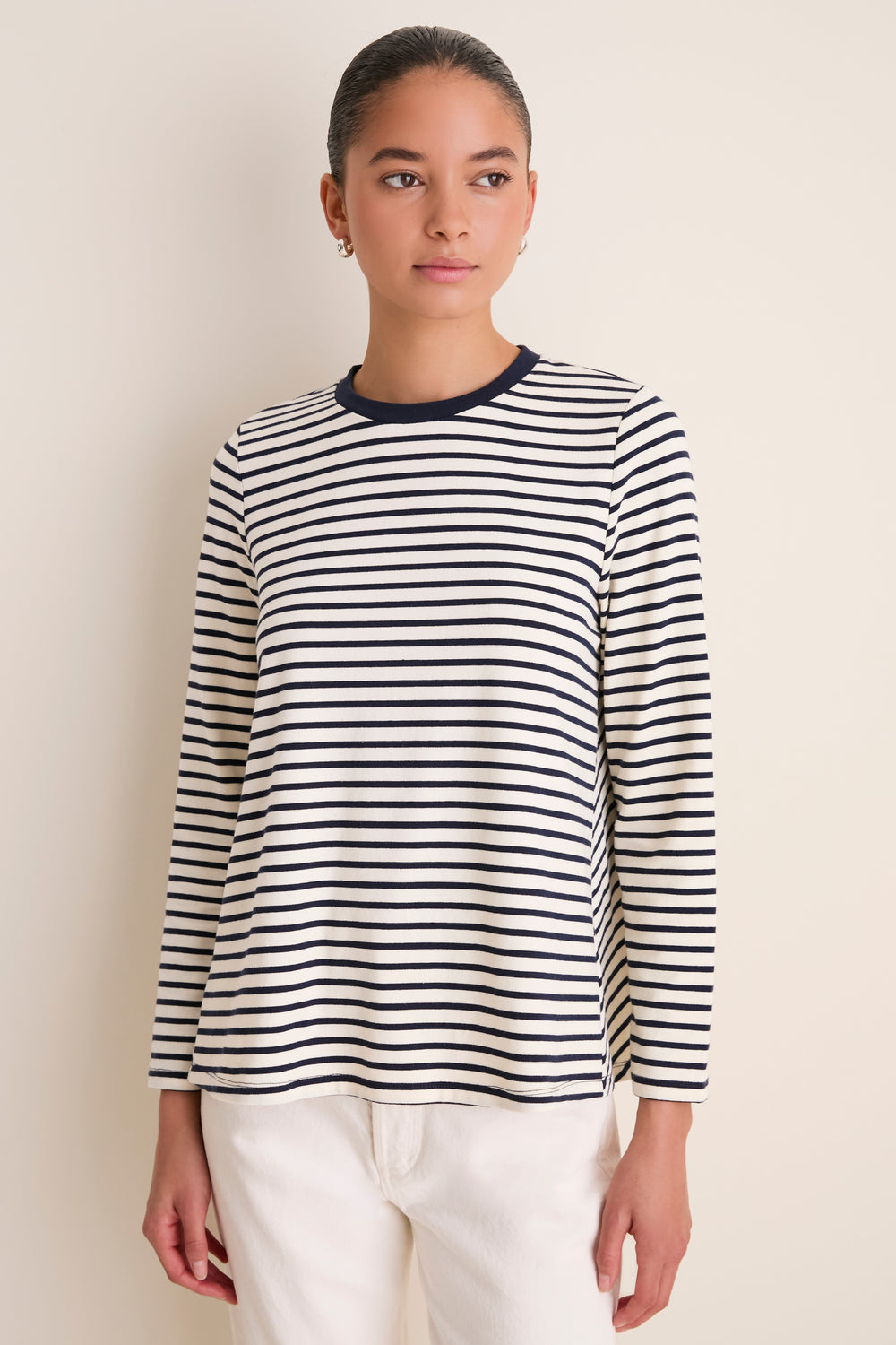 Navy Striped Knit Popover