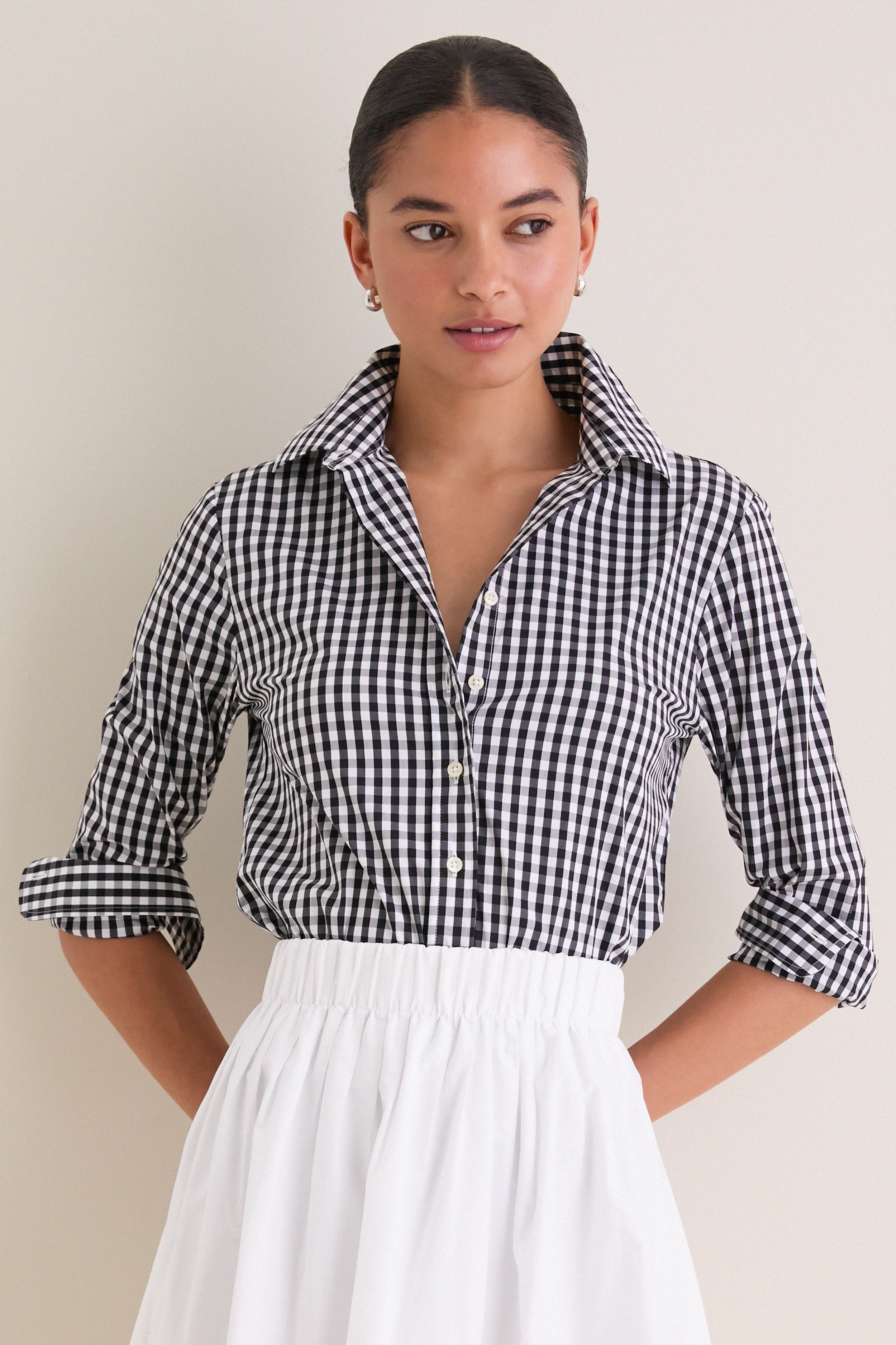 BELPER GINGHAM BLOUSE（BLACK） JULIE dark brown gingham blouse – Maisoncleo