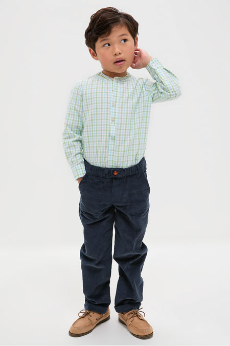 Maxwell Gingham Mao Collar Long Sleeve Shirt in Green