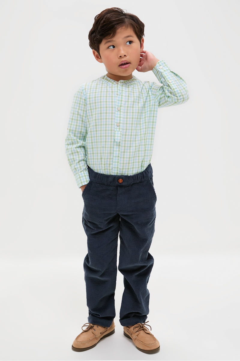 Maxwell Gingham Mao Collar Long Sleeve Shirt in Green