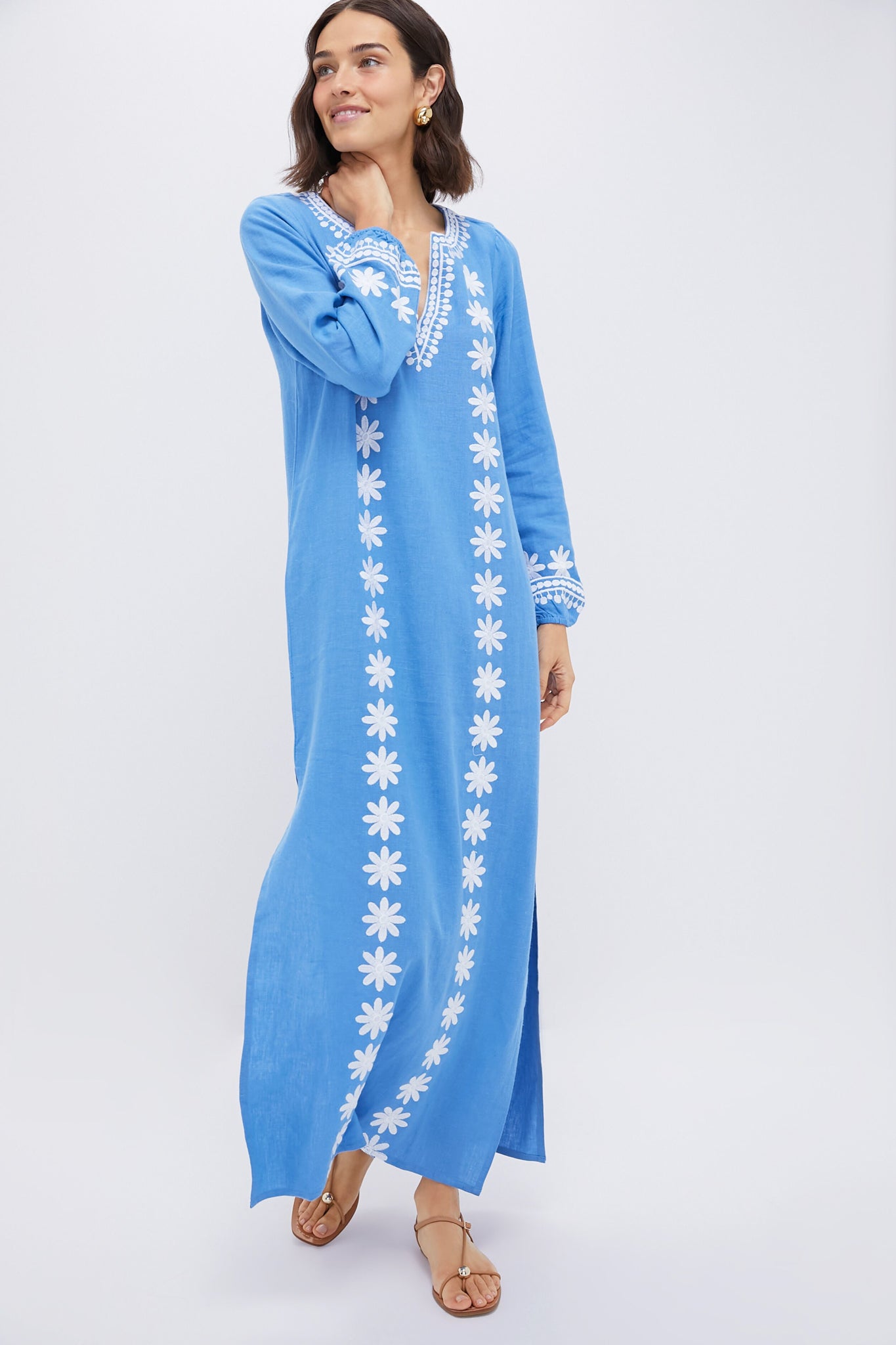 green emerald velvet dress Rose And Rose MARINA Blue Flower Embroidered Sun Dress – Izzi of Baslow main image 0
