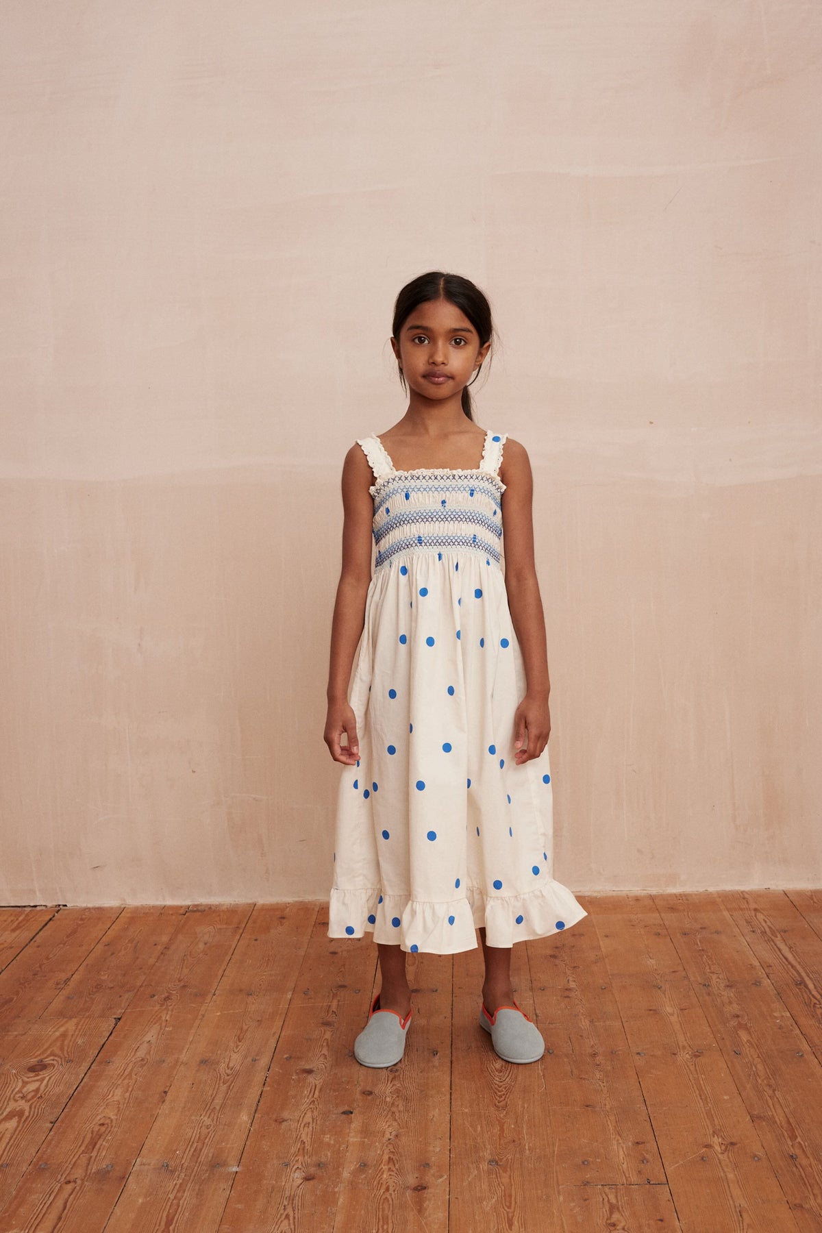 Zaza Smocked Dress Dots Blue