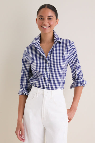 Ava gingham check tops navy ネイビー Ava blouse - navy gingham | HODA London