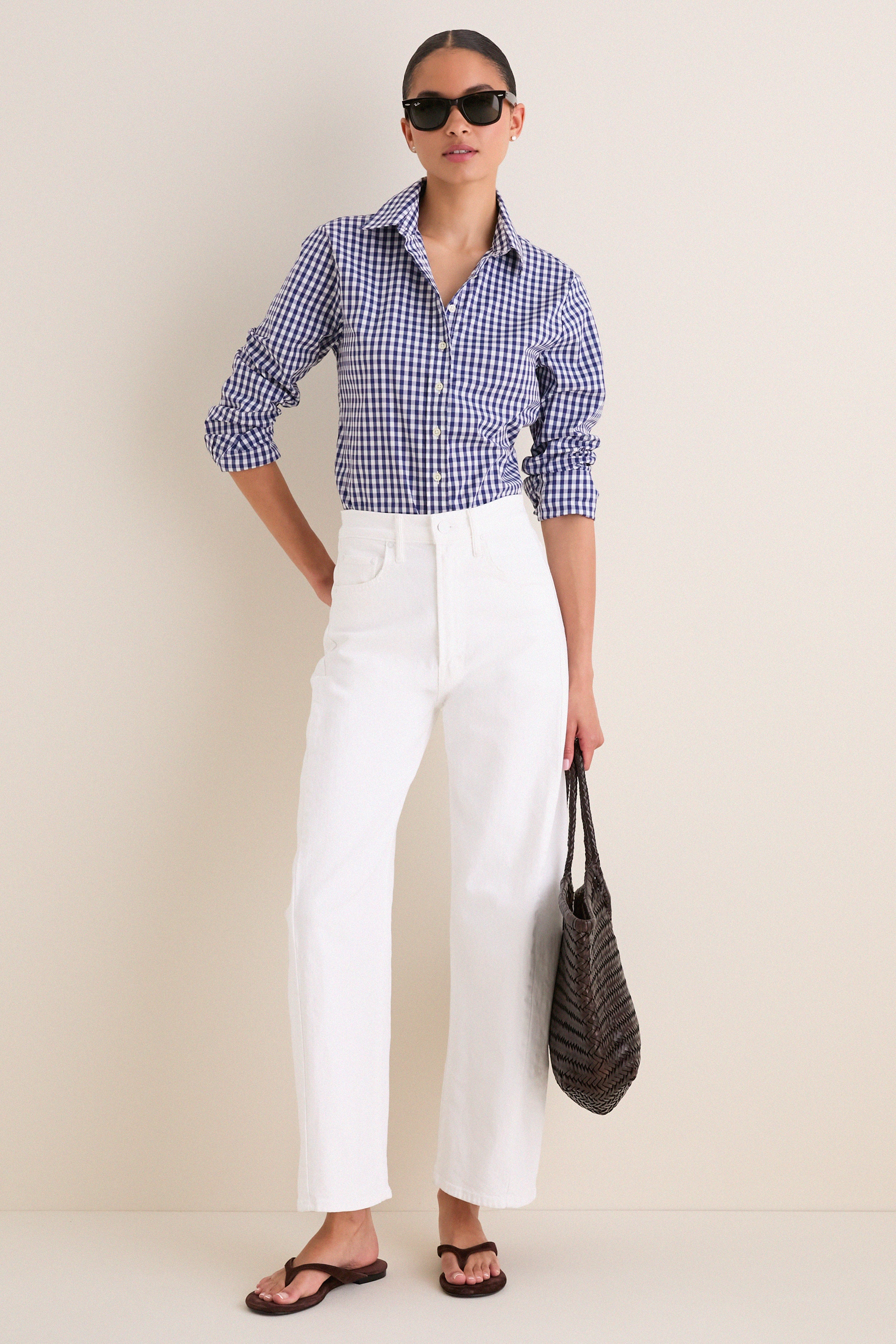 シャツ/ブラウス(長袖/七分) HOWDY. gingham check blouse(gray) Navy Large Check Long Sleeve Icon Shirt | The Shirt by Rochelle