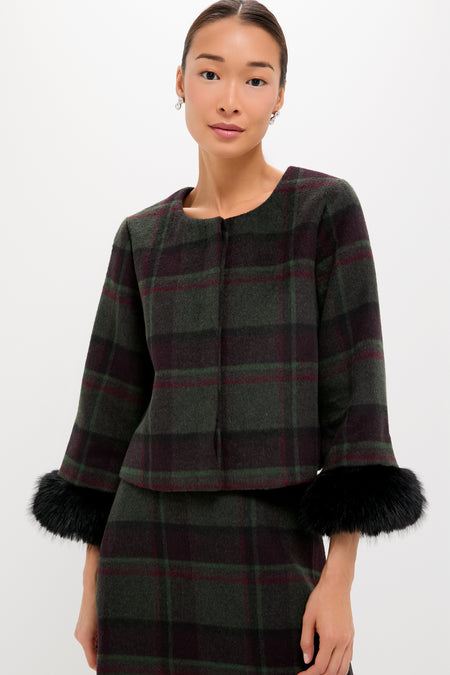 Forest Plaid Wool Fur Cuff Maxine Jacket
