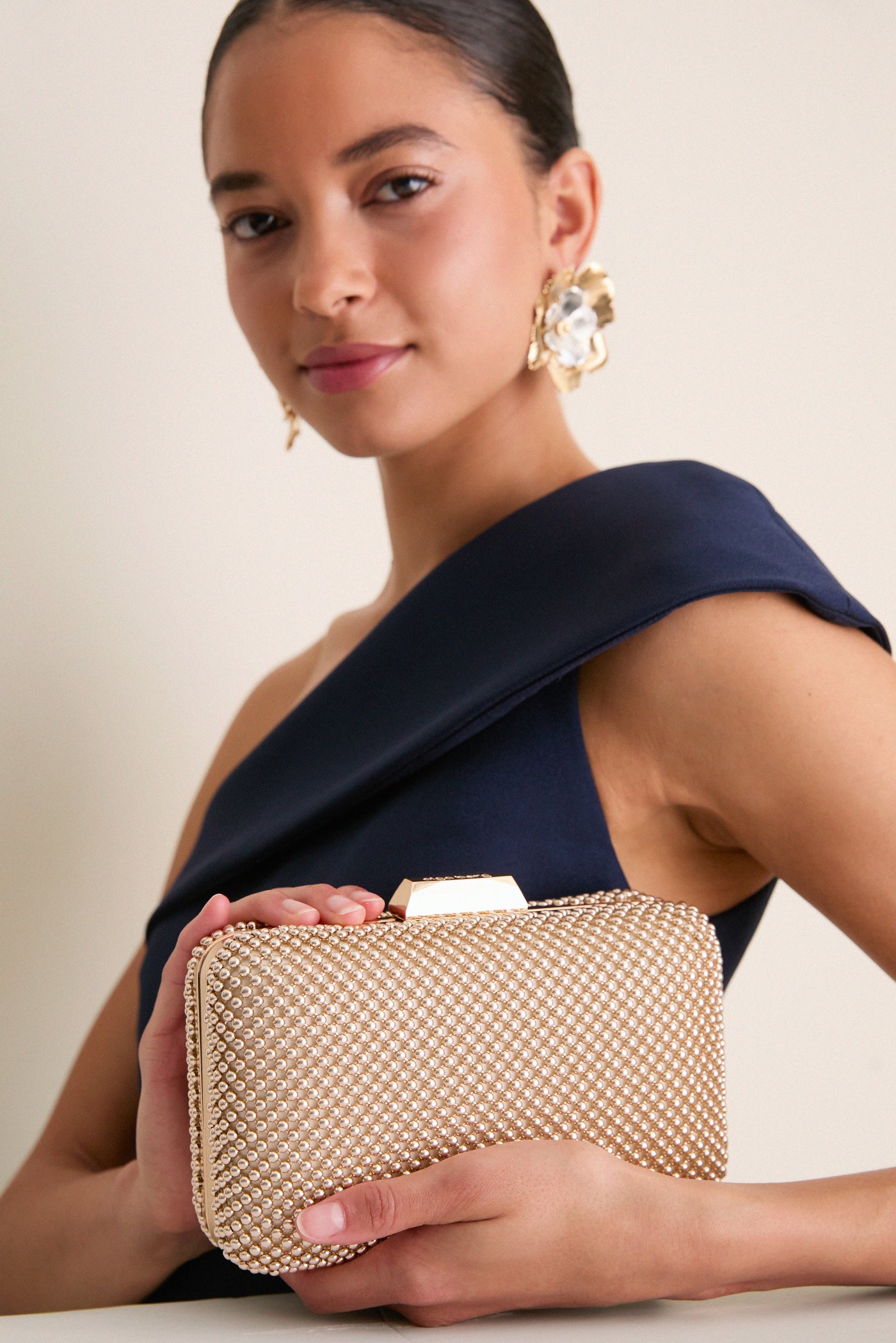 Light Gold Natasha Ball Mesh Clutch