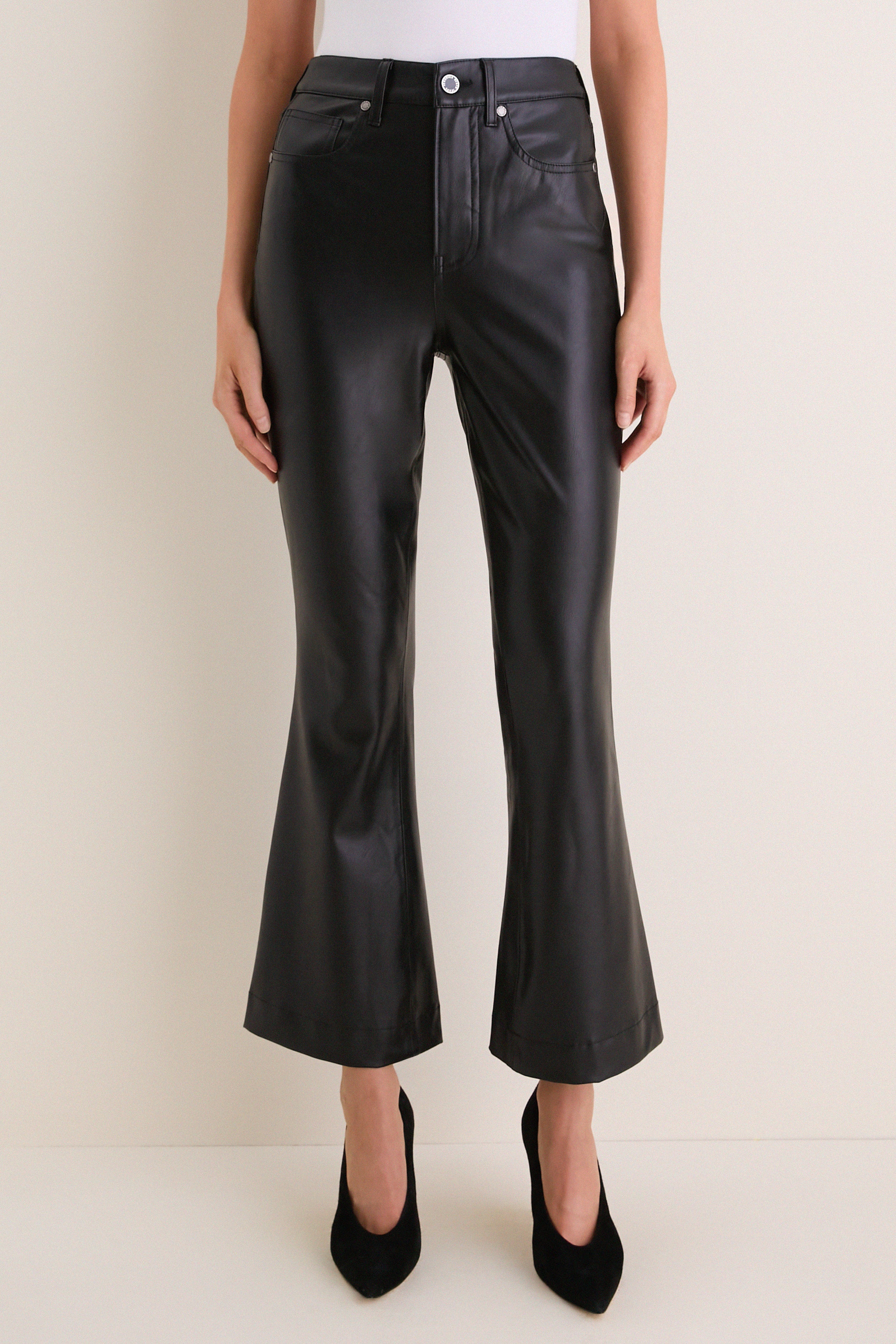Black Carson Vegan Leather High Rise Ankle Flare | Veronica Beard