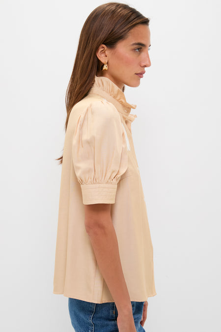 Tan & Cream Embroidery Louisa Blouse