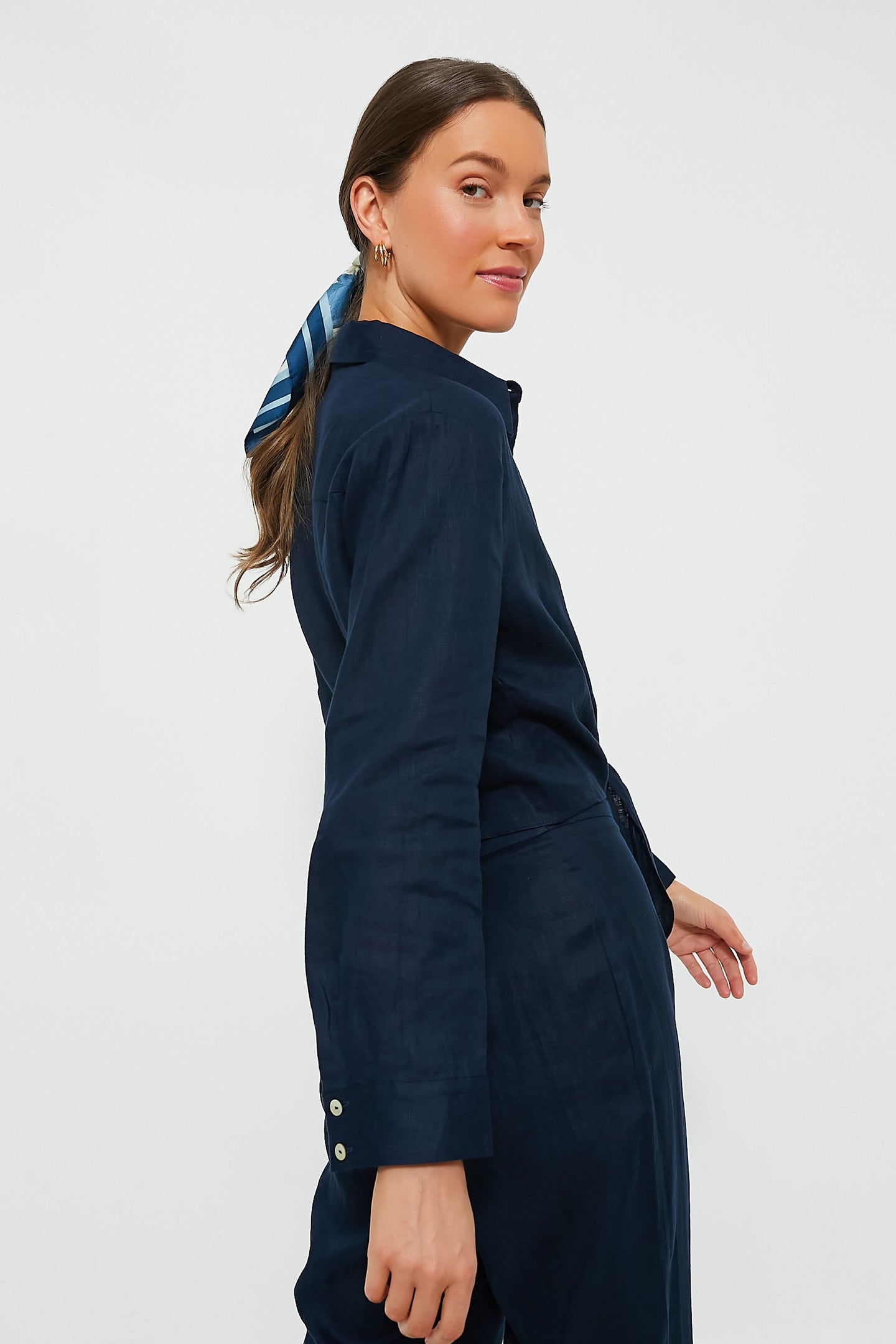 Navy Linen Tie-Front Rebecca Shirt