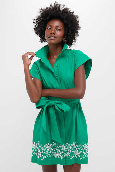 Tuckernuck Garden Green Embroidered Cotton Linen Mini Callie Dress Garden Green / XS
