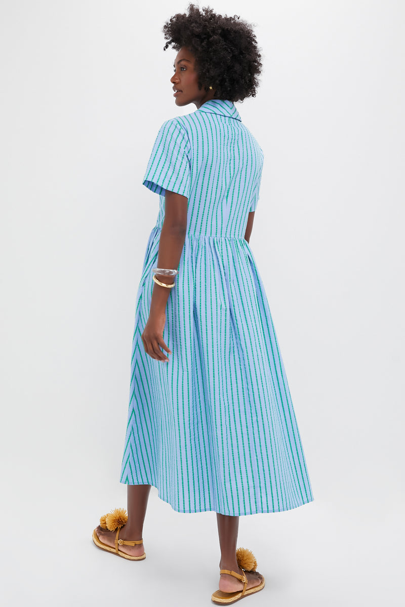 Delphinium Seersucker Shawl Collar Adelaide Dress