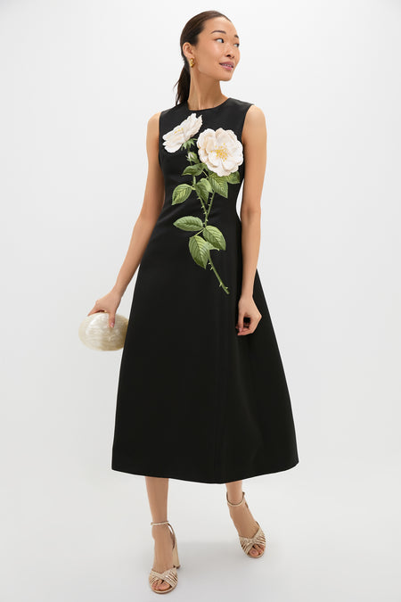 White Rose Printed Cleo Embellished Sleeveless Midi Dress