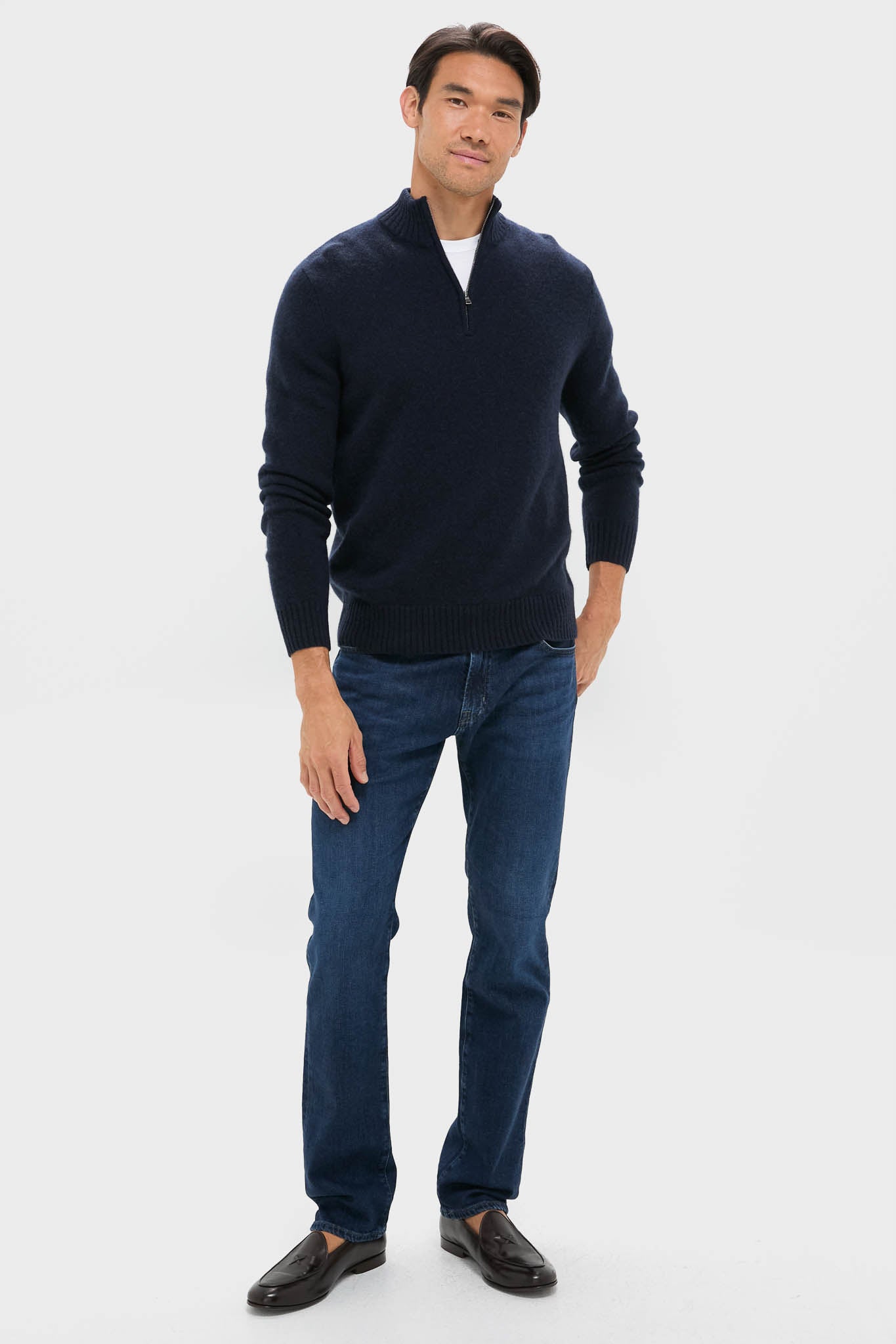 Navy Cashmere Knit Quarter-Zip