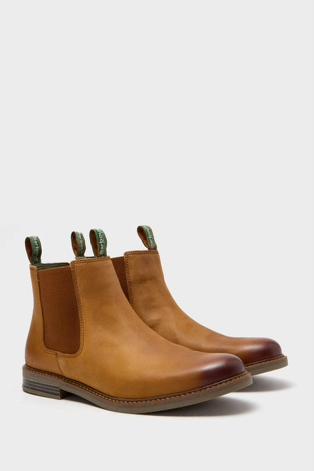 Dark Tan Farsley Chelsea Boots with classic elastic side panels and branded pull-tabs, embodying effortless style and high-end craftsmanship for a fun, smart-casual look.
