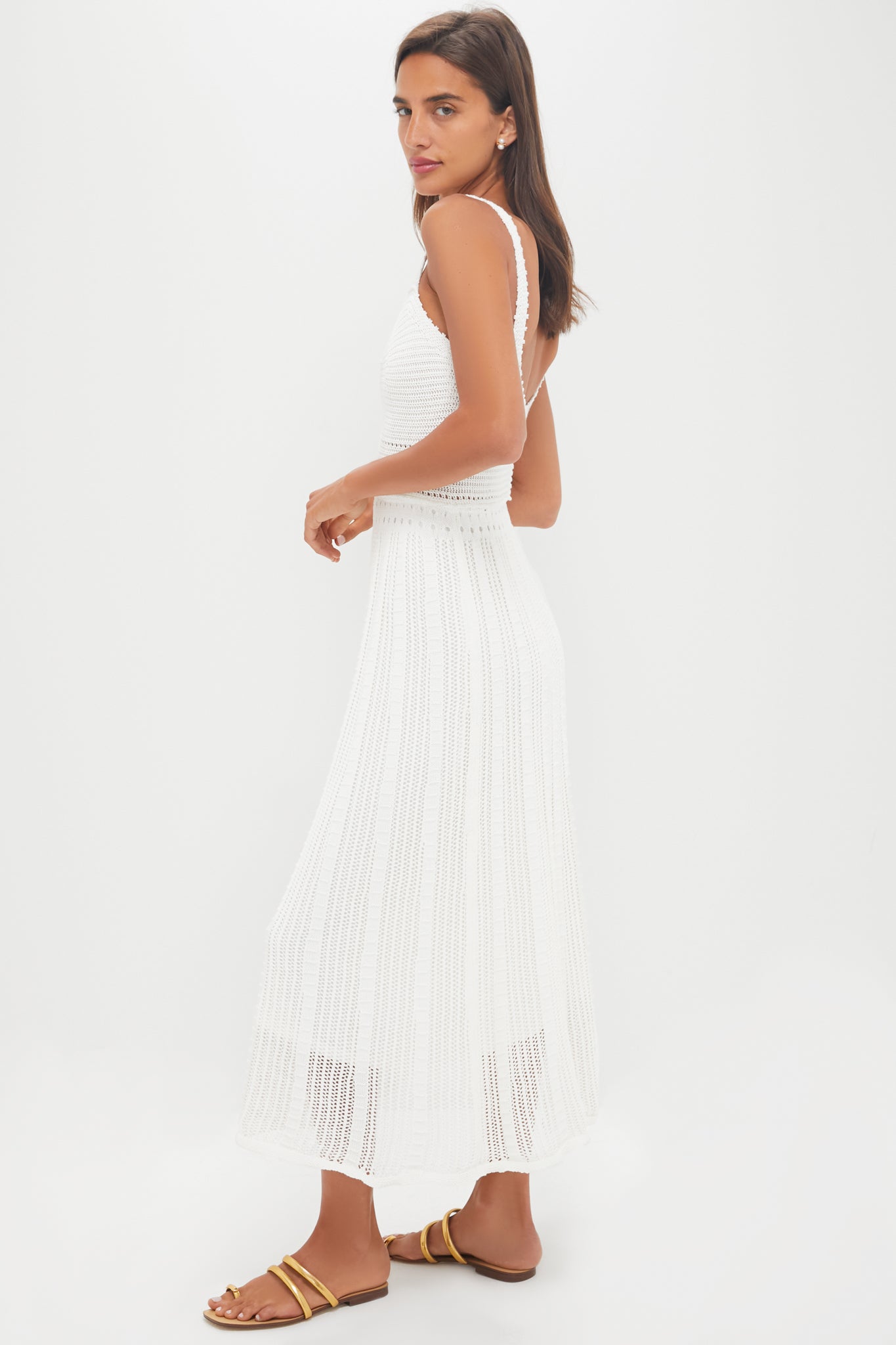 open lace back dress Ivory Knit Midi Dress