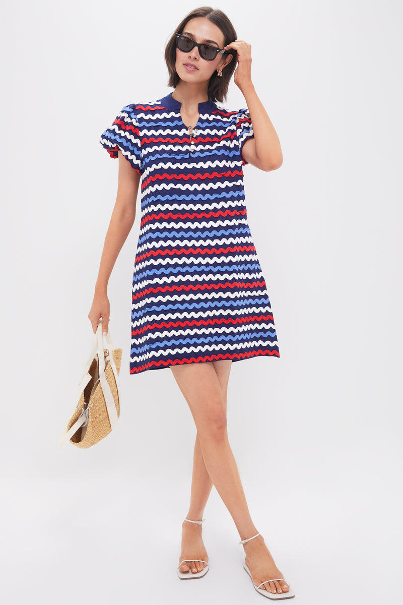 Navy Multi Ric-Rac Button Front Mini Dress