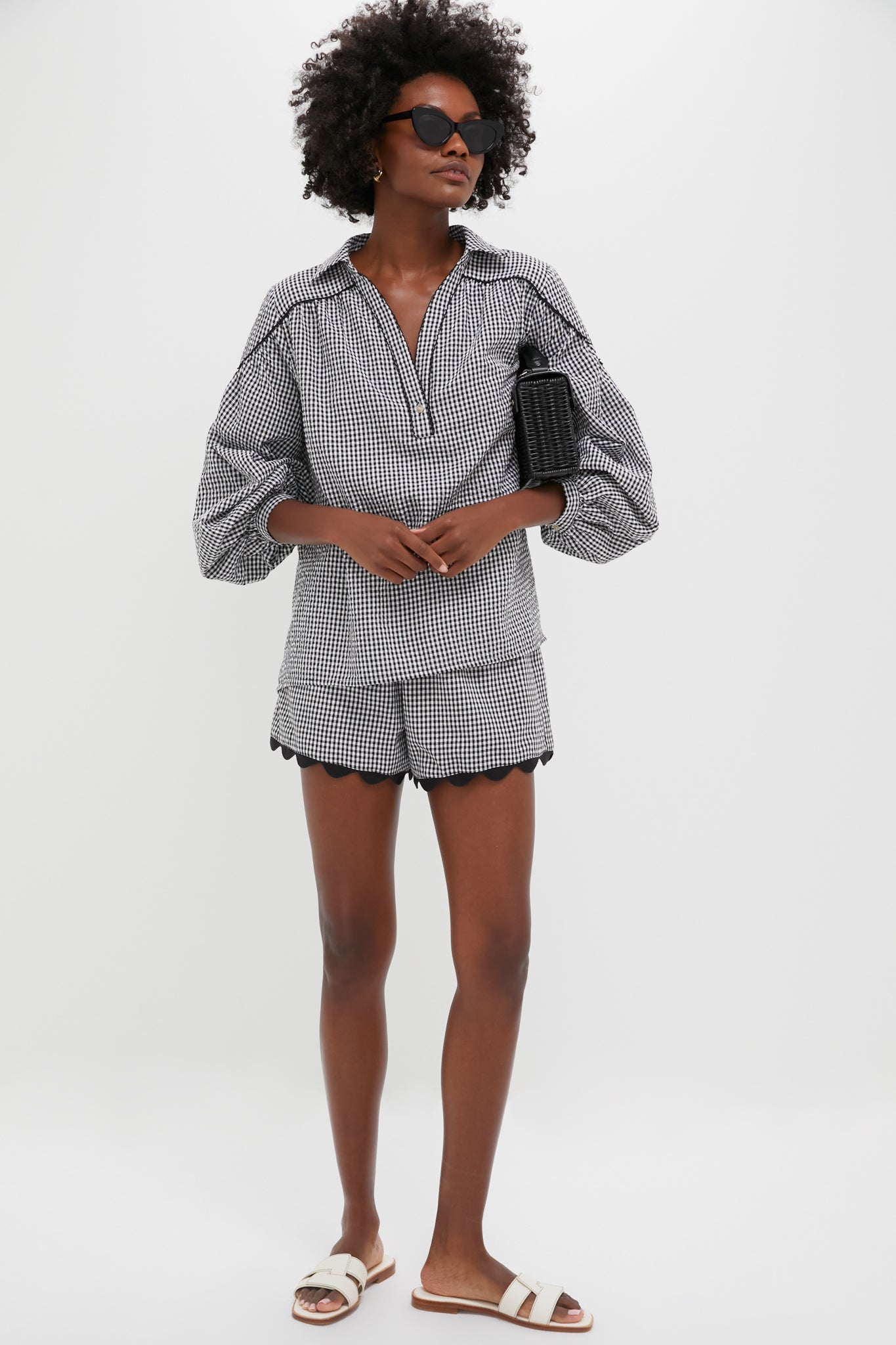 Black Gingham Seersucker Izzy Popover Top | Tuckernuck