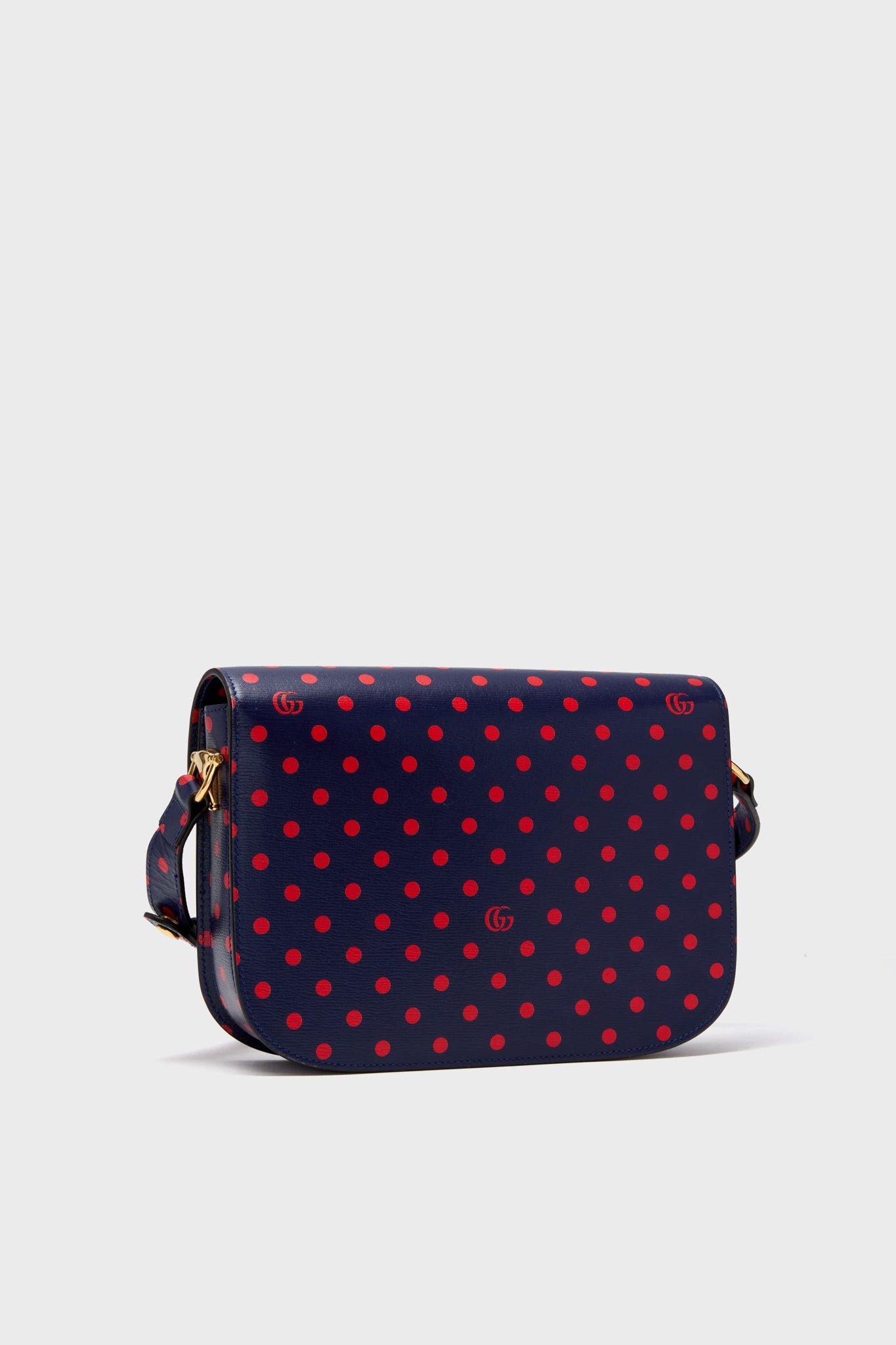Gucci Blue Horsebit Polka Dot And Blue Leather Shoulder Bag