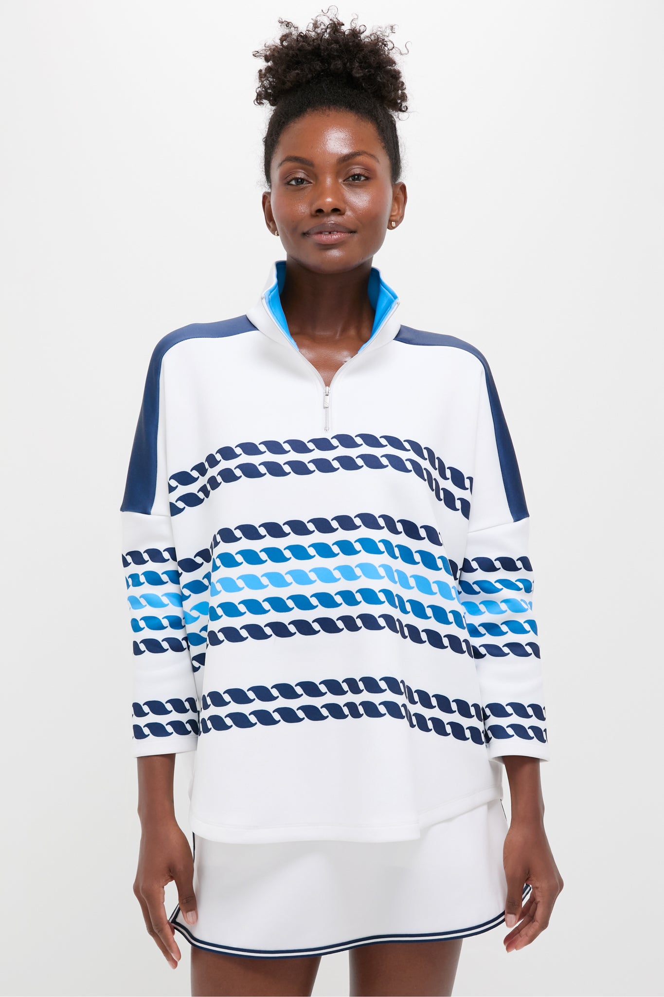 White and Blue Tricolor Stripe Hudson Quarter Zip | Tnuck Sport