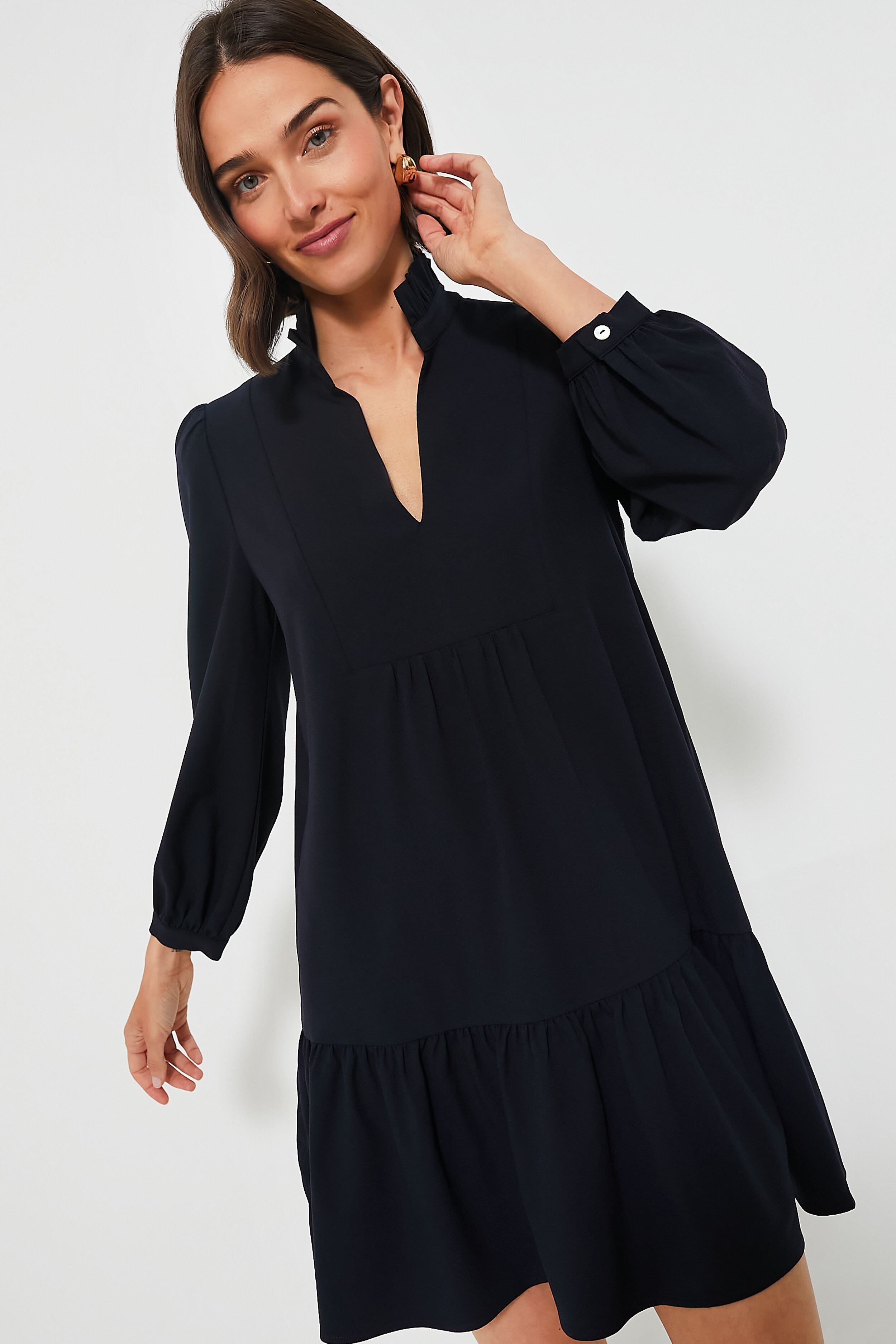 green emerald velvet dress Navy Crepe Palmerston Dress