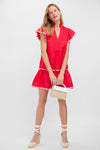 Hibiscus Red Linen Flutter Sleeve Bella Dress