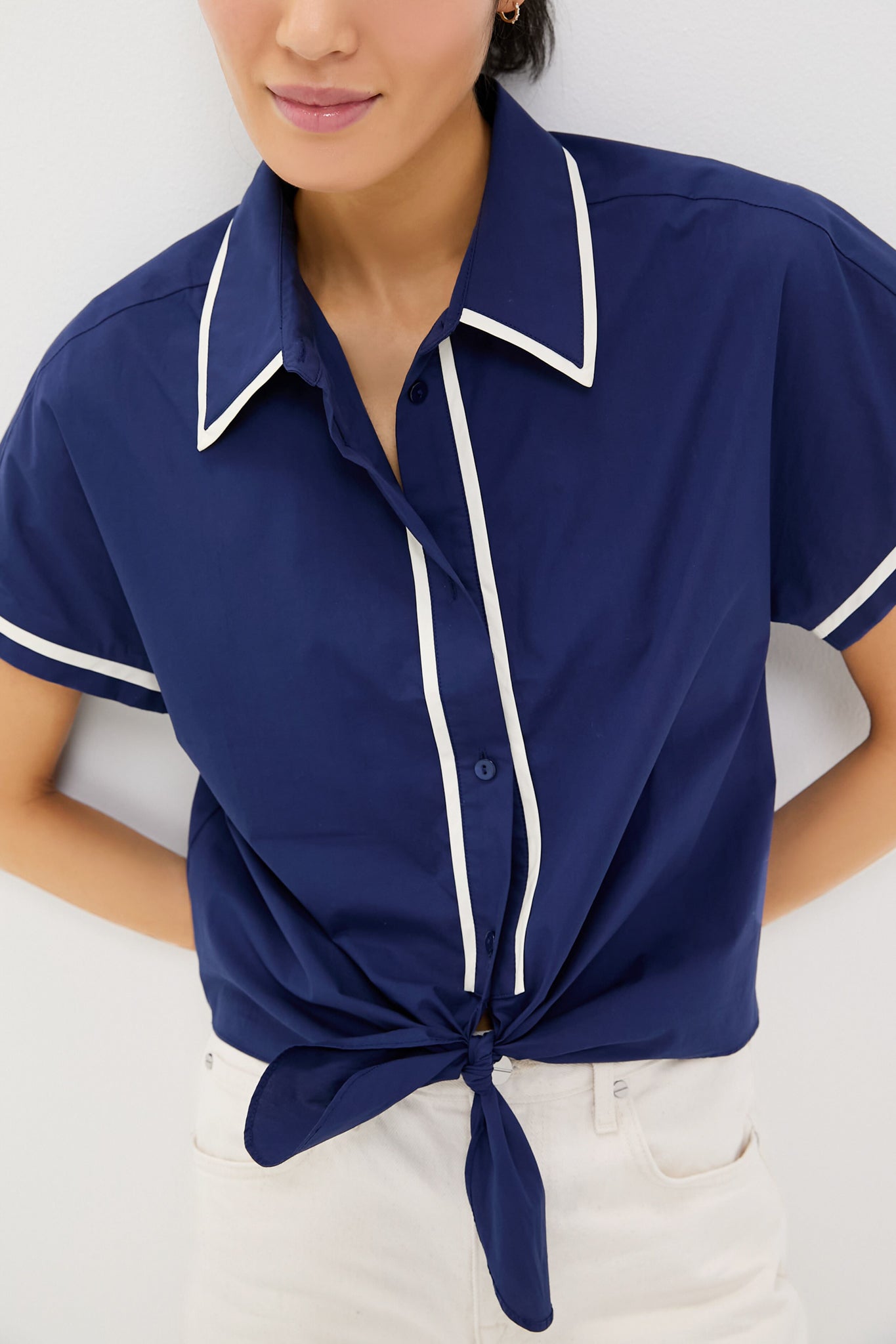 Navy and White Trimmed Connor Blouse | Tuckernuck